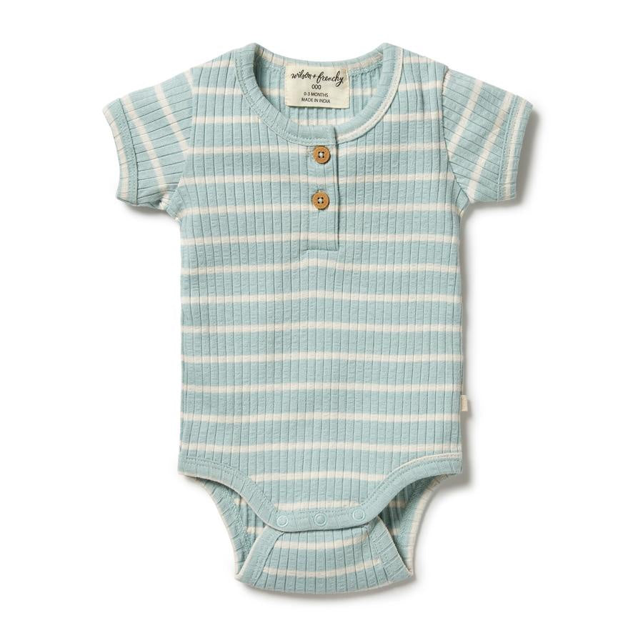 Organic Stripe rib bodysuit pistachio