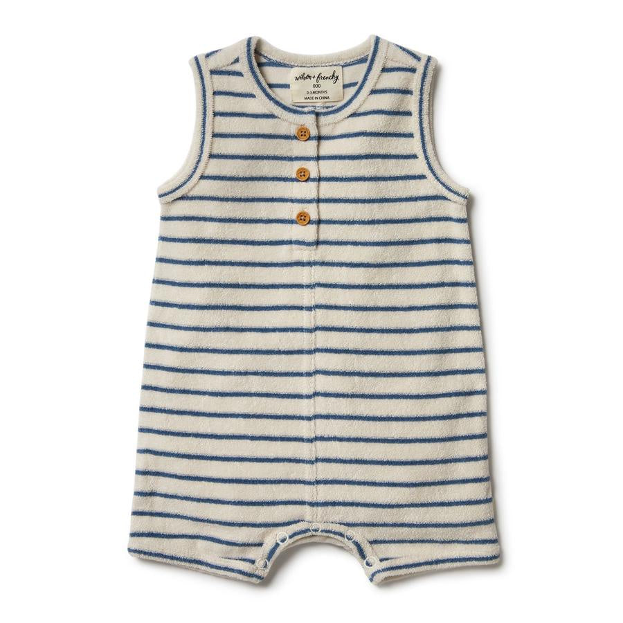 Organic Terry Growsuit - Ocean Stripe