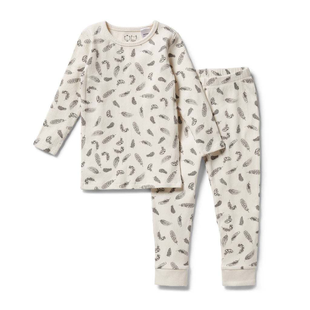 Organic Rib Long Sleeve Pyjamas - Tiny Feather