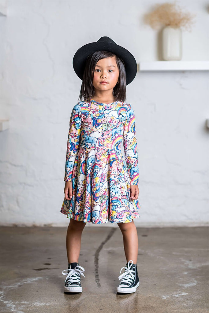 Unicorn Spectrum Long Sleeve Waisted Dress