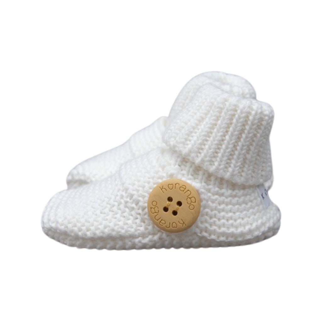 Knitted Button Booties - White