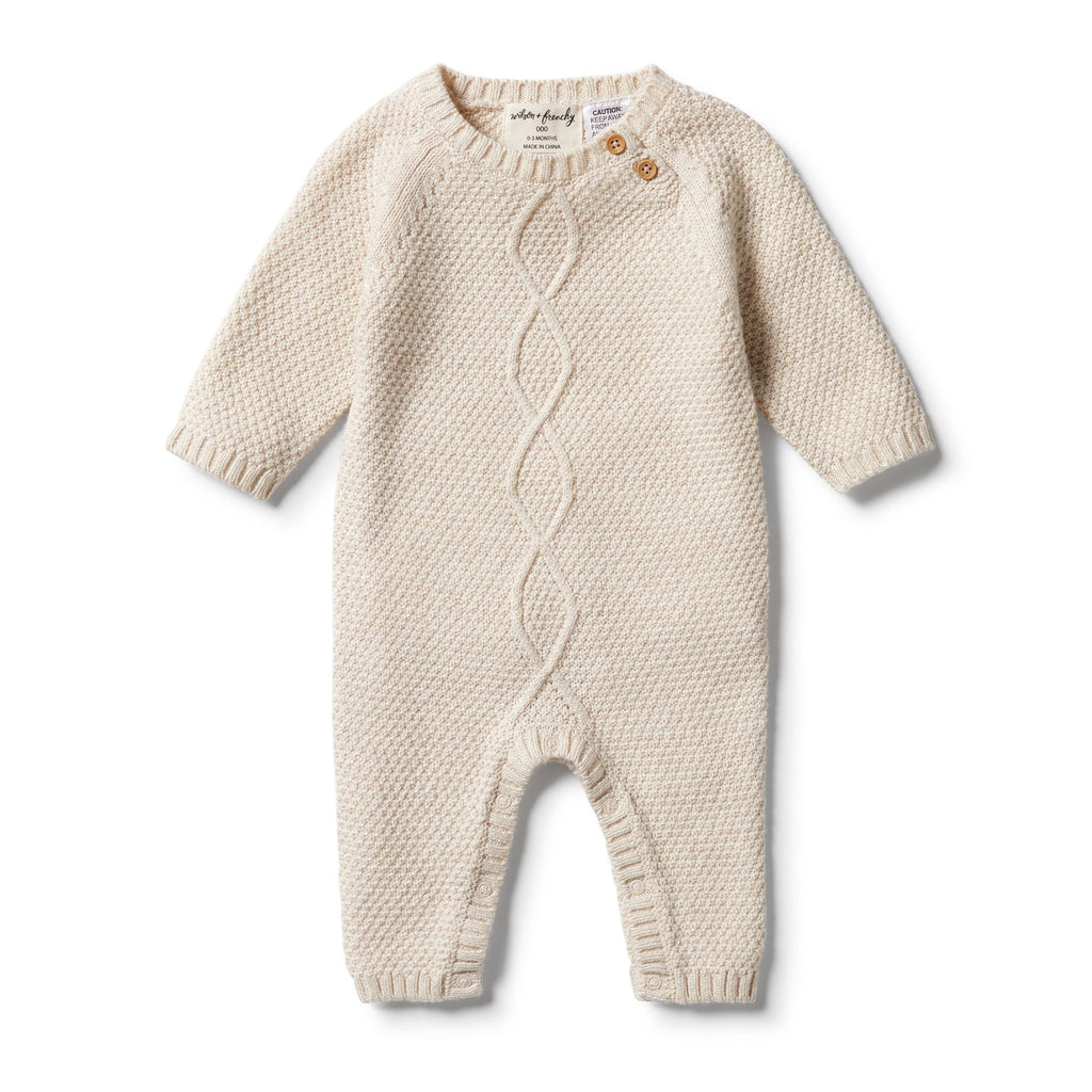 Knitted Cable Growsuit - Oatmeal Melange