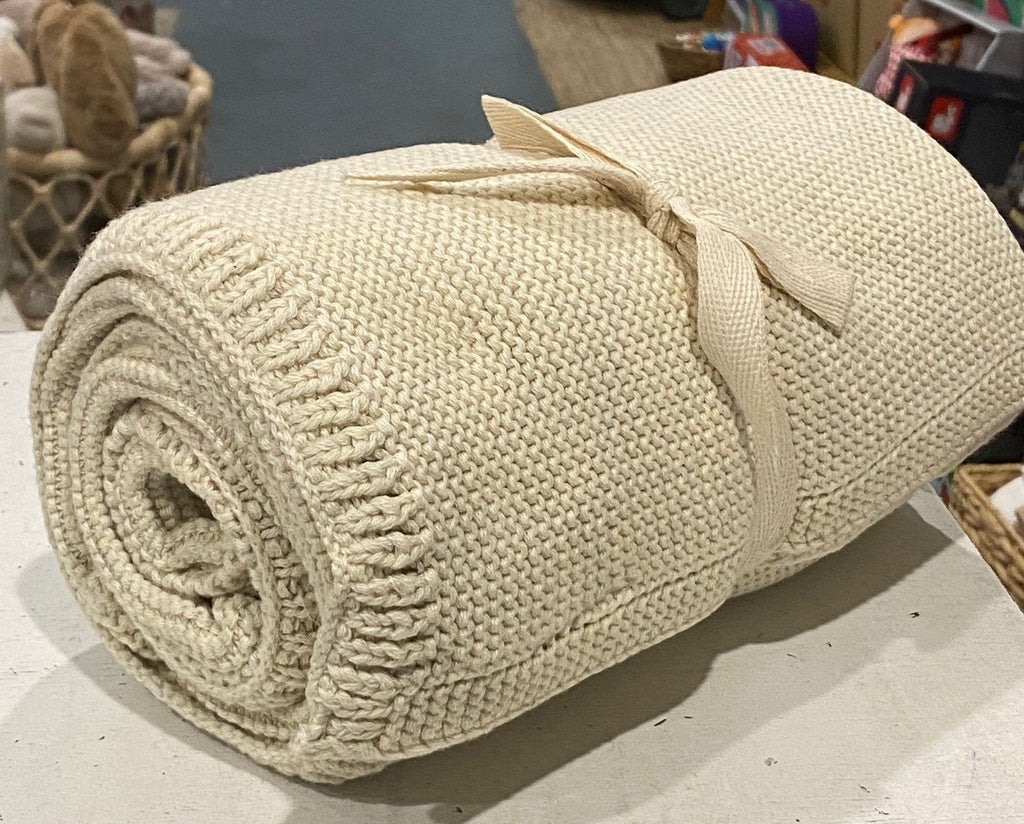 Organic Cotton Cable Knit Blanket Natural Melange