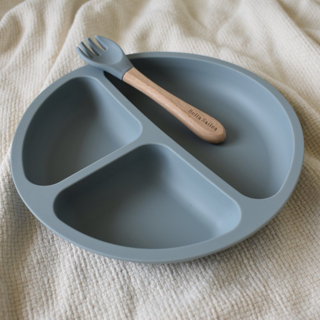 Silicone Suction Divided Plate & Fork - Ether
