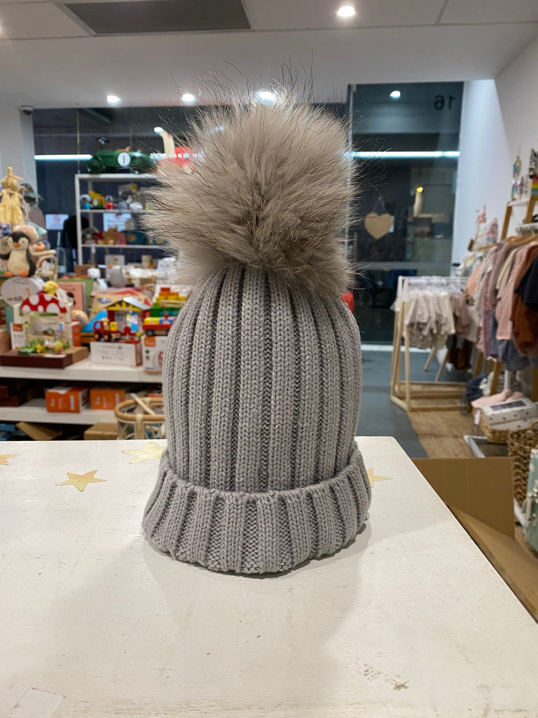 Malla Beanie with single pom pom (grey)  - Mummy & Me available