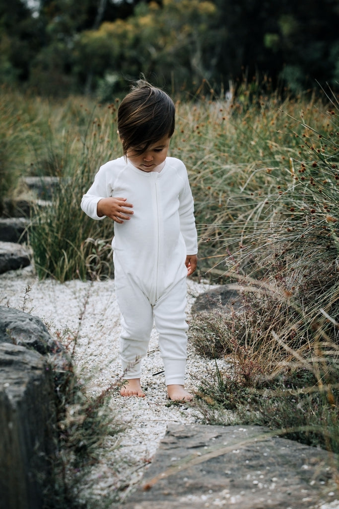 Long sleeve zip romper (Natural White)