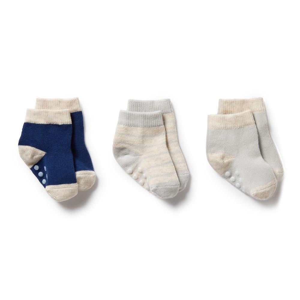 Baby Socks: Navy Peony/Oatmeal/Glacier Grey (3pk)
