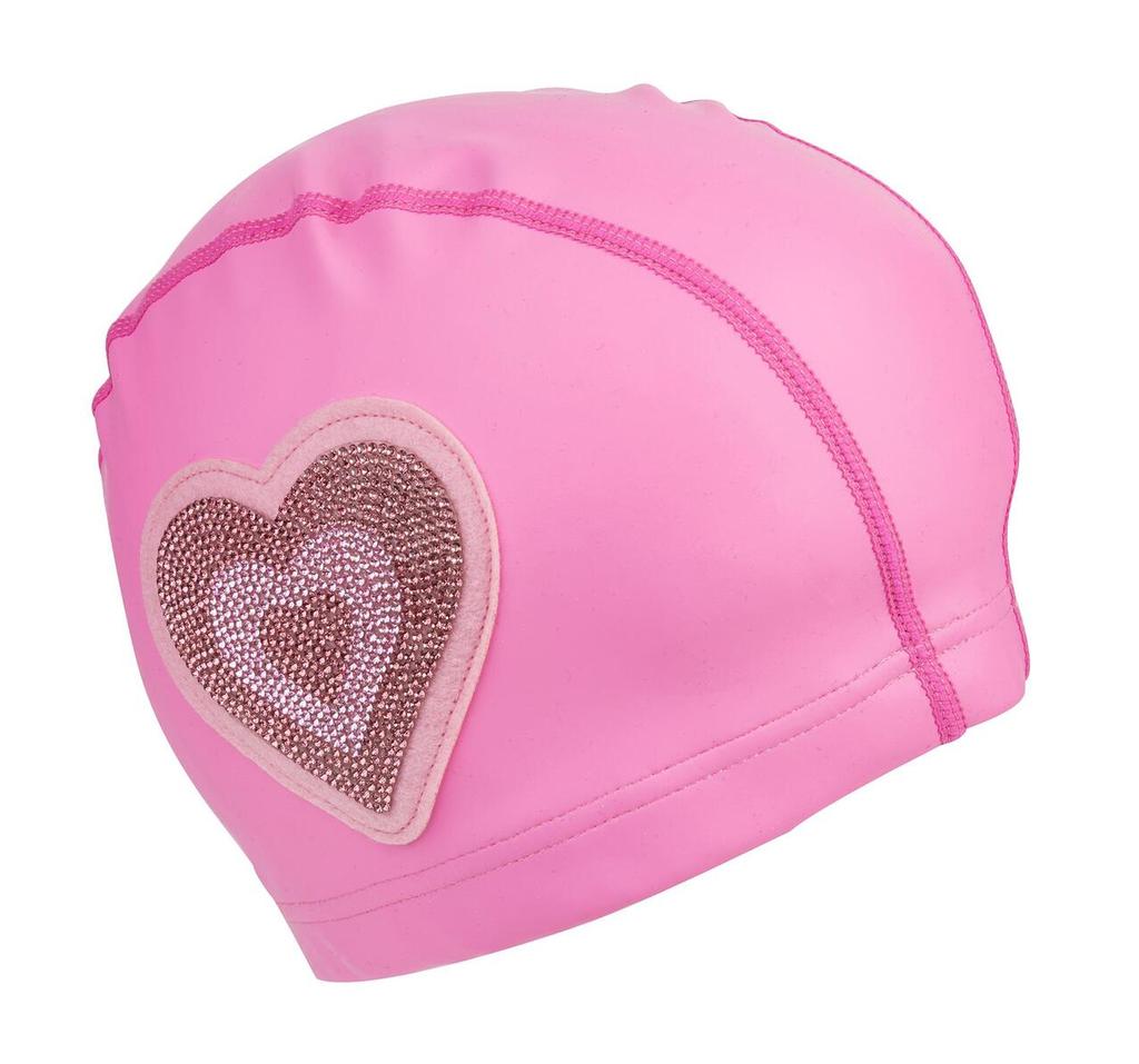 Neon Pink Heart Swim Cap