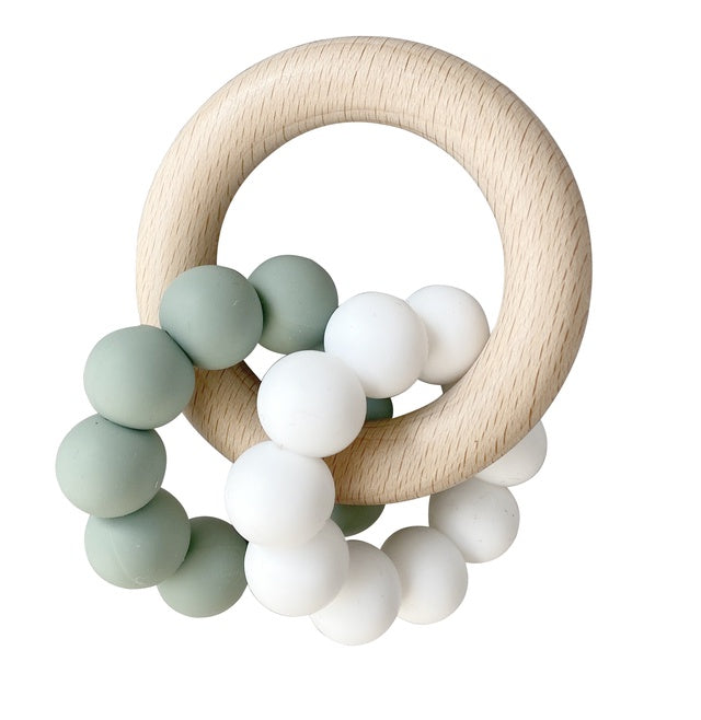 Double Silicone Teether Ring - Sage White
