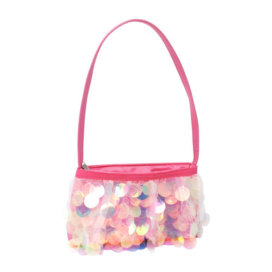 Pink sequin disc handbag