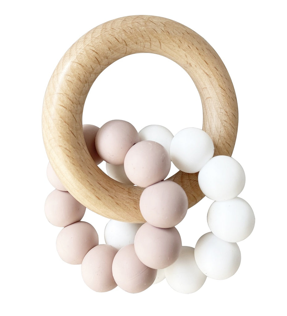 Double Silicone Teether Ring - Petal White