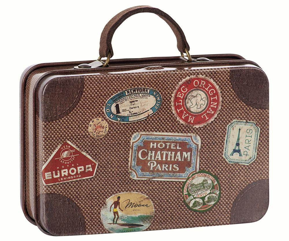 Metal harlequin suitcase (travel stickers)