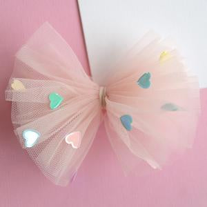 Tulle Heart Confetti Bow - Peachy Pink