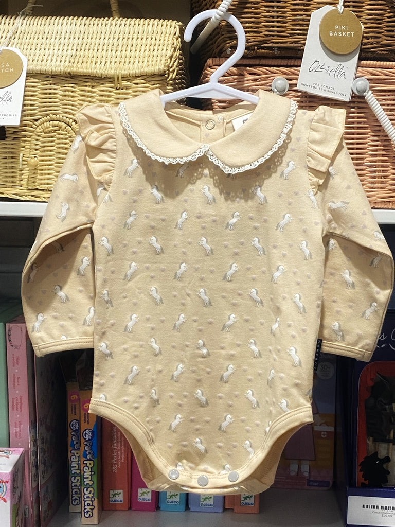 Unicorn Print Collared Bodysuit Ivory