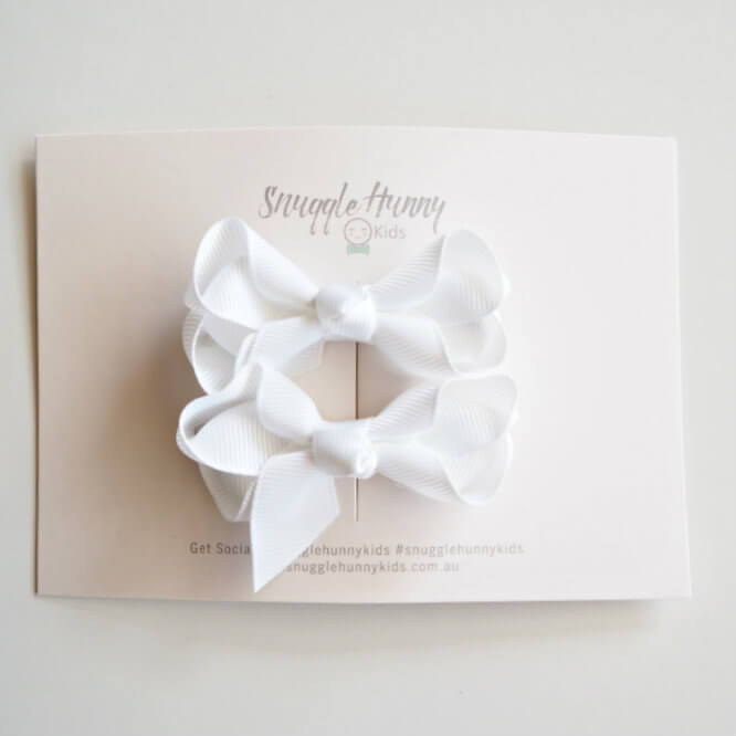 White Clip Bow - Small Piggy Tail Pair