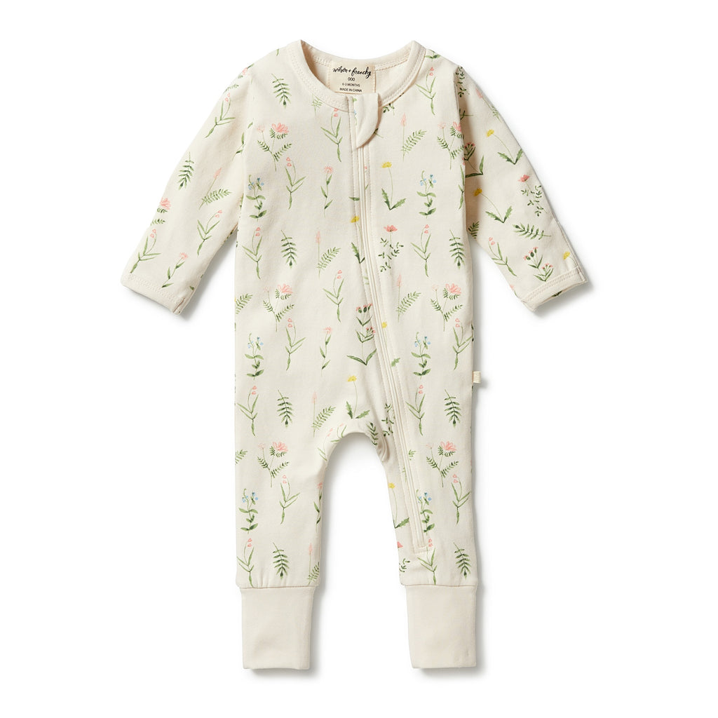 Organic Zipsuit with Feet - Wild Flower